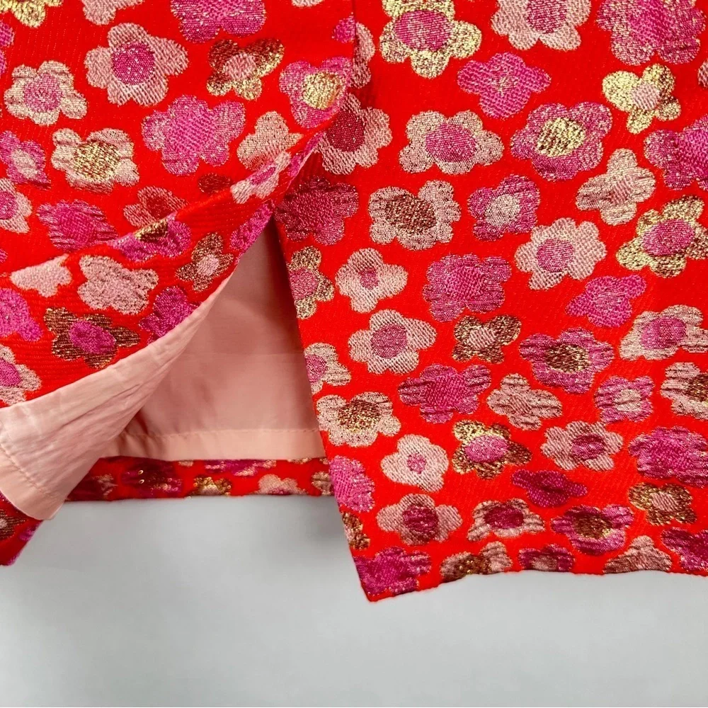 J. Crew Floral Pink and Orange Metallic Pencil Skirt | US Size 10
